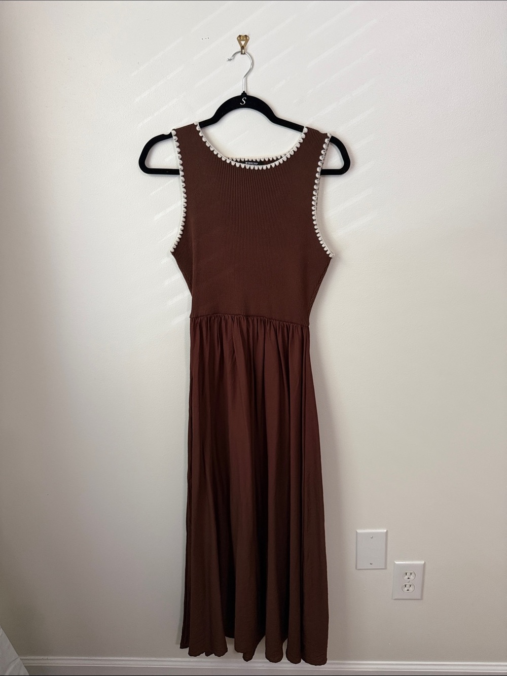 Marshall Brown Midi Dress with Cream Contrast Trim